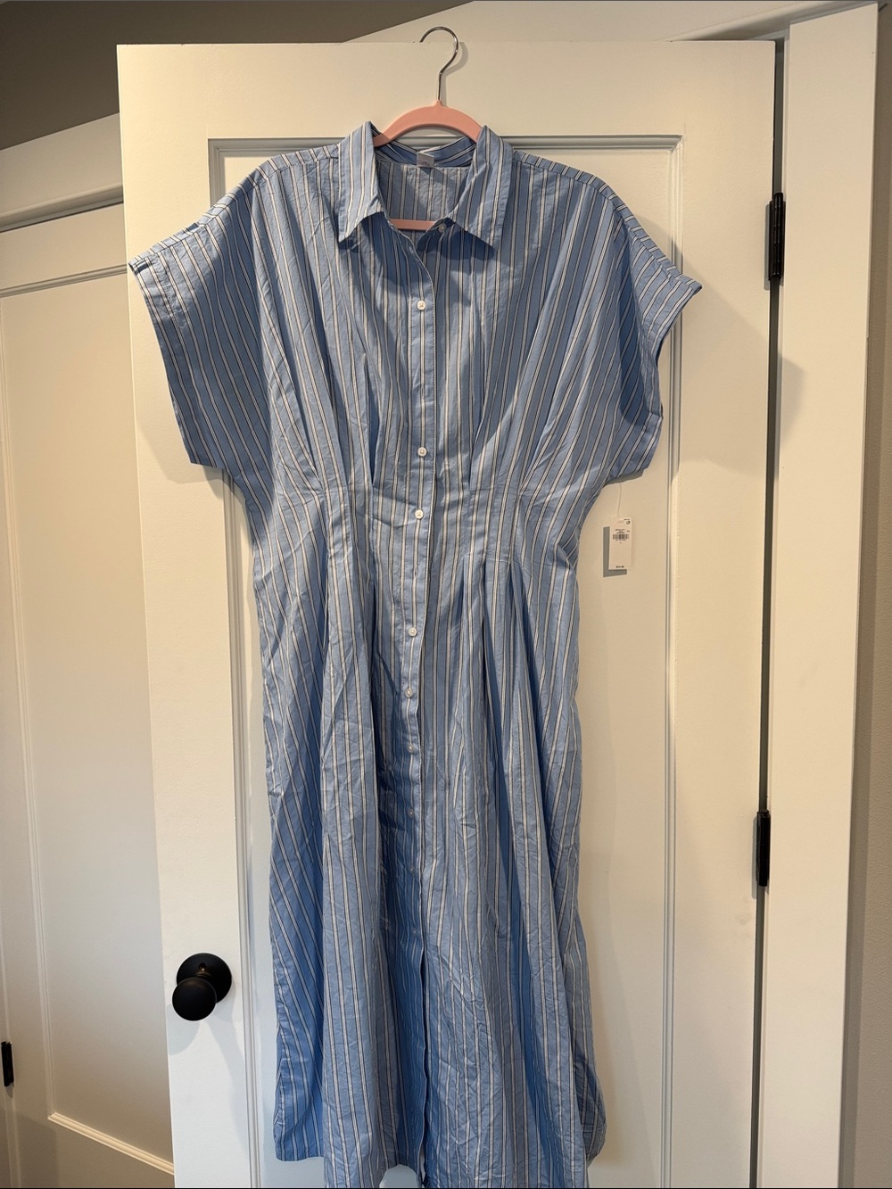 Light Blue Striped Button-Front Shirt Dress